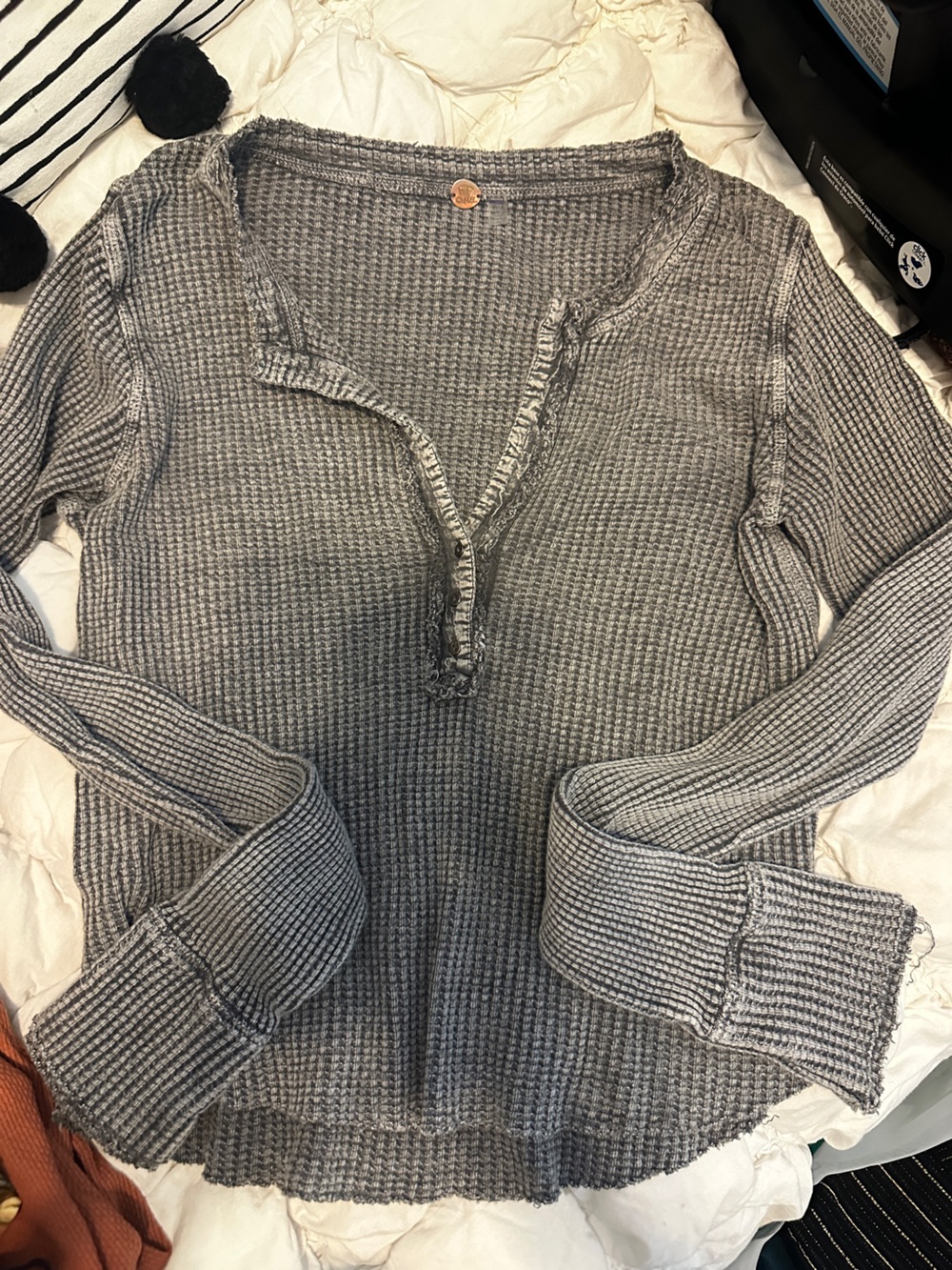 Gray Waffle Knit Hoodie Sweater